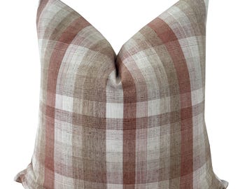 Terracotta Plaid Pillow Cover | Neutral Beige Check Throw Pillow