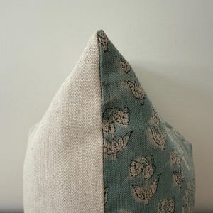 Light Blue Linen Pillow Cover: Hand-loomed Block Print Lumbar Pillow image 9