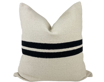 Cream and Black Stripe Pillow Cover, Thick Woven Cotton