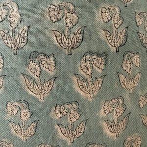 Light Blue Linen Pillow Cover: Hand-loomed Block Print Lumbar Pillow image 6