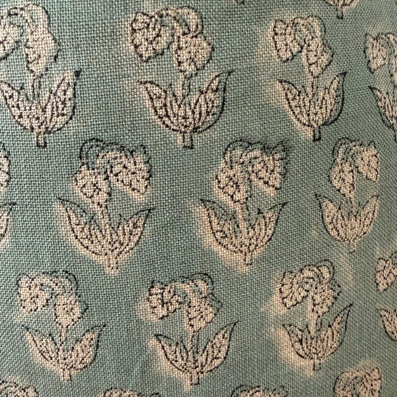 Light Blue Linen Pillow Cover: Hand-loomed Block Print Lumbar Pillow image 6