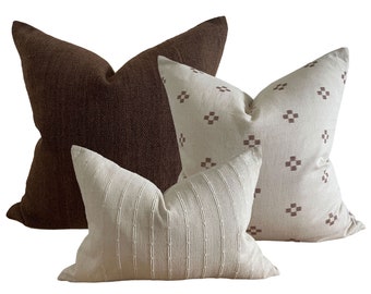 Neutral Pillow Combination Set of 3 Covers, Brown Pillow Cover combo, Designer Pillow Combo