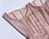 Pink Underbust Mesh Corset – Steel Boned Hourglass Corset, Transparent Lingerie with Grommet Belt, Custom Prom Outfit