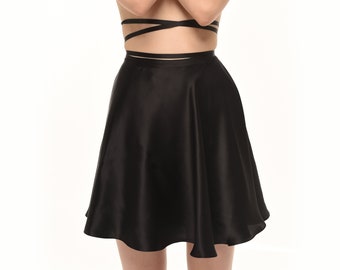 Black Ballerina Silky Viscose Skirt • High Waisted Skirt • Midi Skirt • Plus Size Skirt • Wrap Skirt • Gift For Her • Silk Mini Skirt