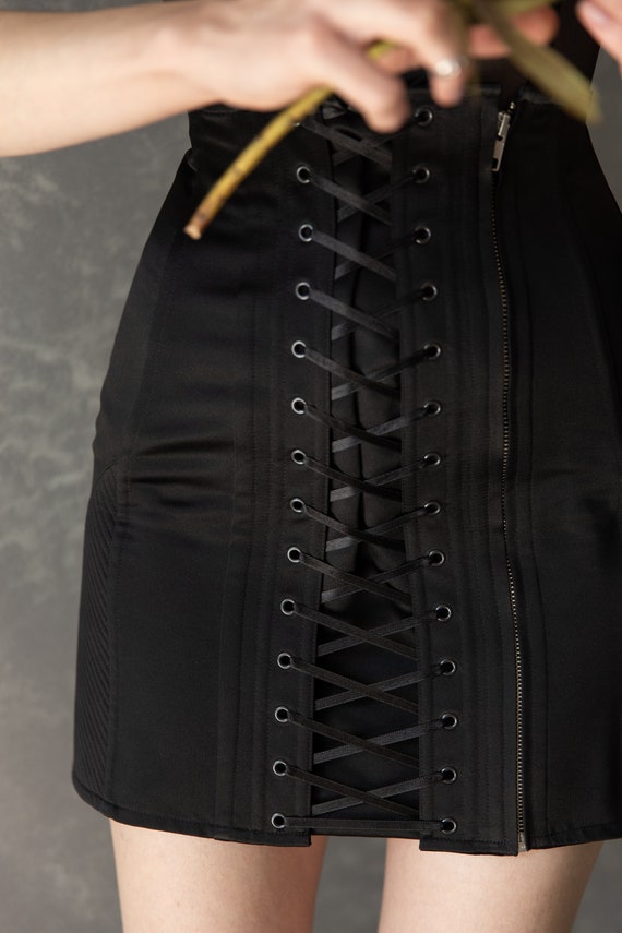 Black Lace up Steel Boned Skirt High Waist Skirt Knee Length Pencil Skirt  Corset Skirt Black Mini Skirt Plus Size Skirt -  Canada