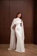 Pearl White Satin Corset, Maxi Skirt & Scarf
