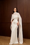 Pearl White Satin Corset, Maxi Skirt & Chiffon Scarf