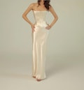 Pearl White Satin Corset, Maxi Skirt & Scarf For Michany