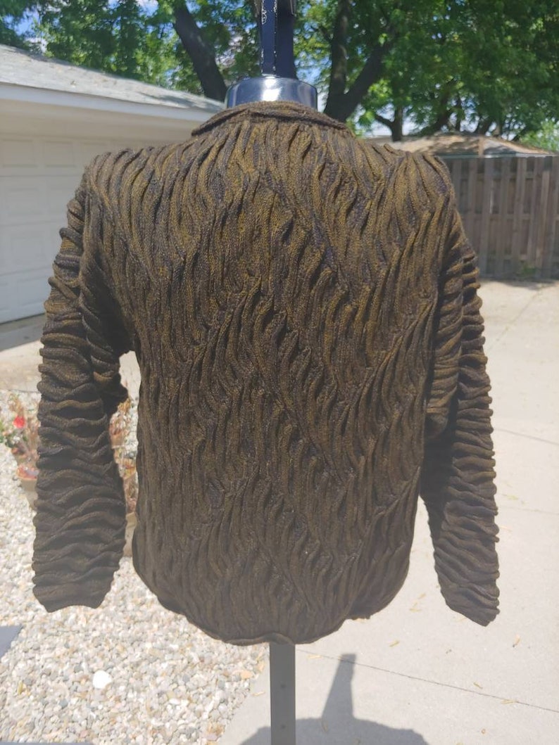 90s Bergati wrinkled texture knit olive black pullover sweater size L vtg vintage plain blank