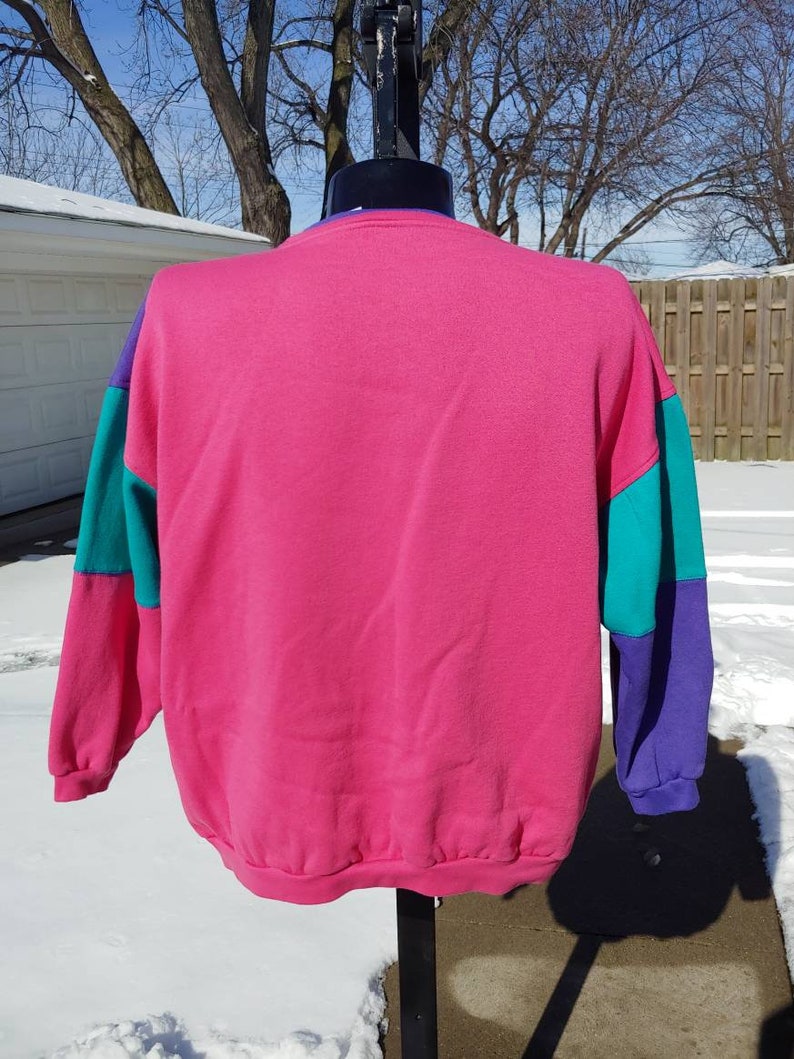 90s Whitefish Bay colorblock pullover sweatshirt size XL vtg vintage pink purple teal black