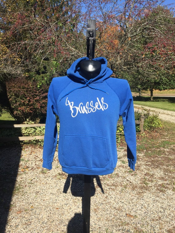 80s Brussels spellout graphic blue hoodie sweatshi
