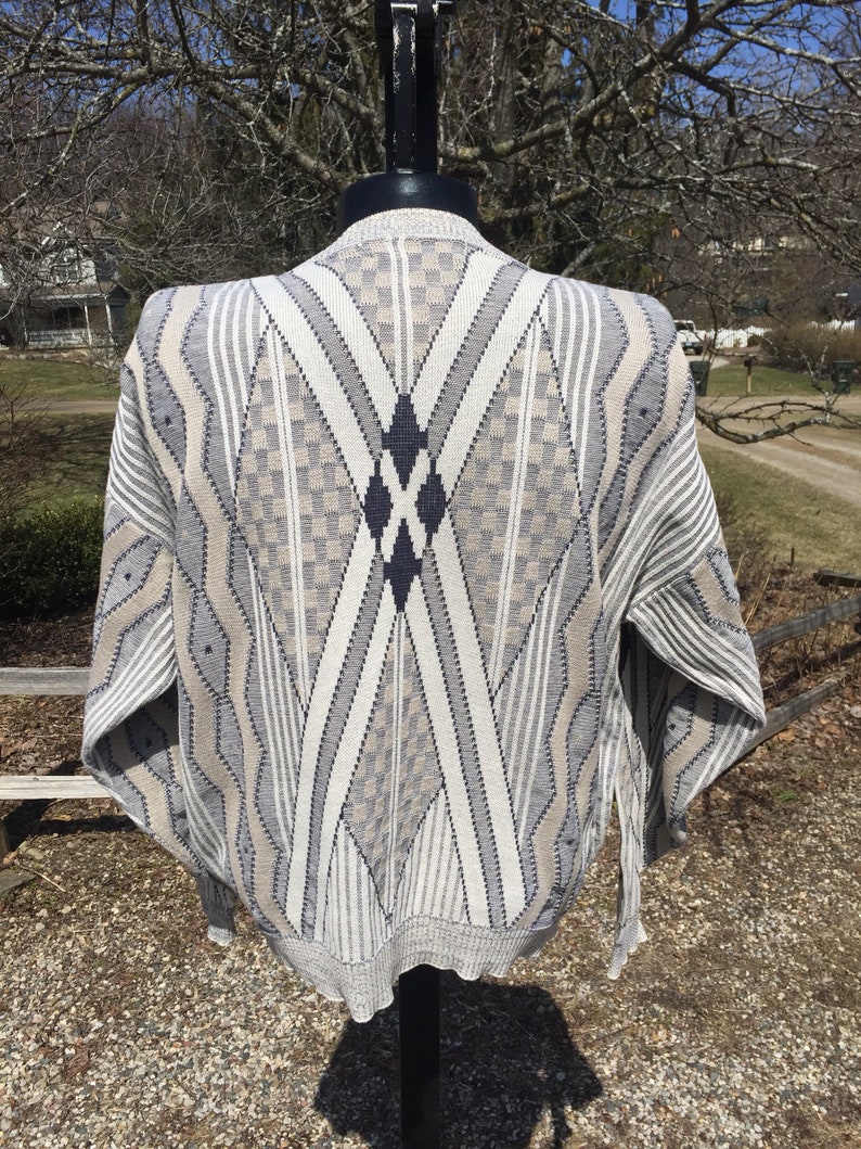 80s Crossings Fine Line geometric pattern knit cotton Navy /& White crew neck pullover Sweater tag XL made in USA baggy retro vtg vintage