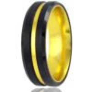 Black Tungsten Band With Gold Yellow Stripe