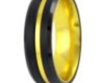 Black Tungsten Band With Gold Yellow Stripe