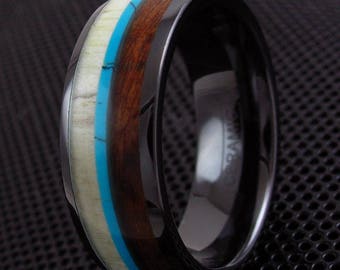 Black Wood Ceramic Ring - Custom Ceramic Ring - Wedding Ring - Promise Ring Engrave Personalize LIFETIME WARRANTY