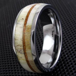 Deer Antler Inlay Tungsten Ring - Custom Tungsten Ring Personalize Engrave Wedding Ring Promise Ring LIFETIME WARRANTY
