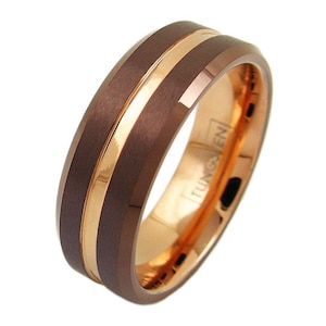 Brown Tungsten Ring - Brown Tungsten Wedding Band Men Women - Custom Engrave Tungsten Ring Personalize