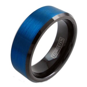 Blue Tungsten Ring Black Inner Custom Tungsten Ring - Engrave Wedding Band - Personalize Promise Ring LIFETIME WARRANTY