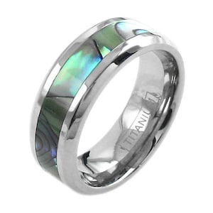 Titanium Ring Abalone Inlay - Men&#39;s Titanium Ring Band Women Titanium Wedding Ring -  8mm LIFETIME WARRANTY