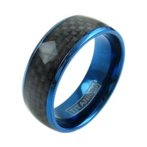 Black and Blue Titanium Ring - Titanium Men&#39;s & Women&#39;s Ring - Titanium Engagement Ring Custom Engraving LIFETIME WARRANTY