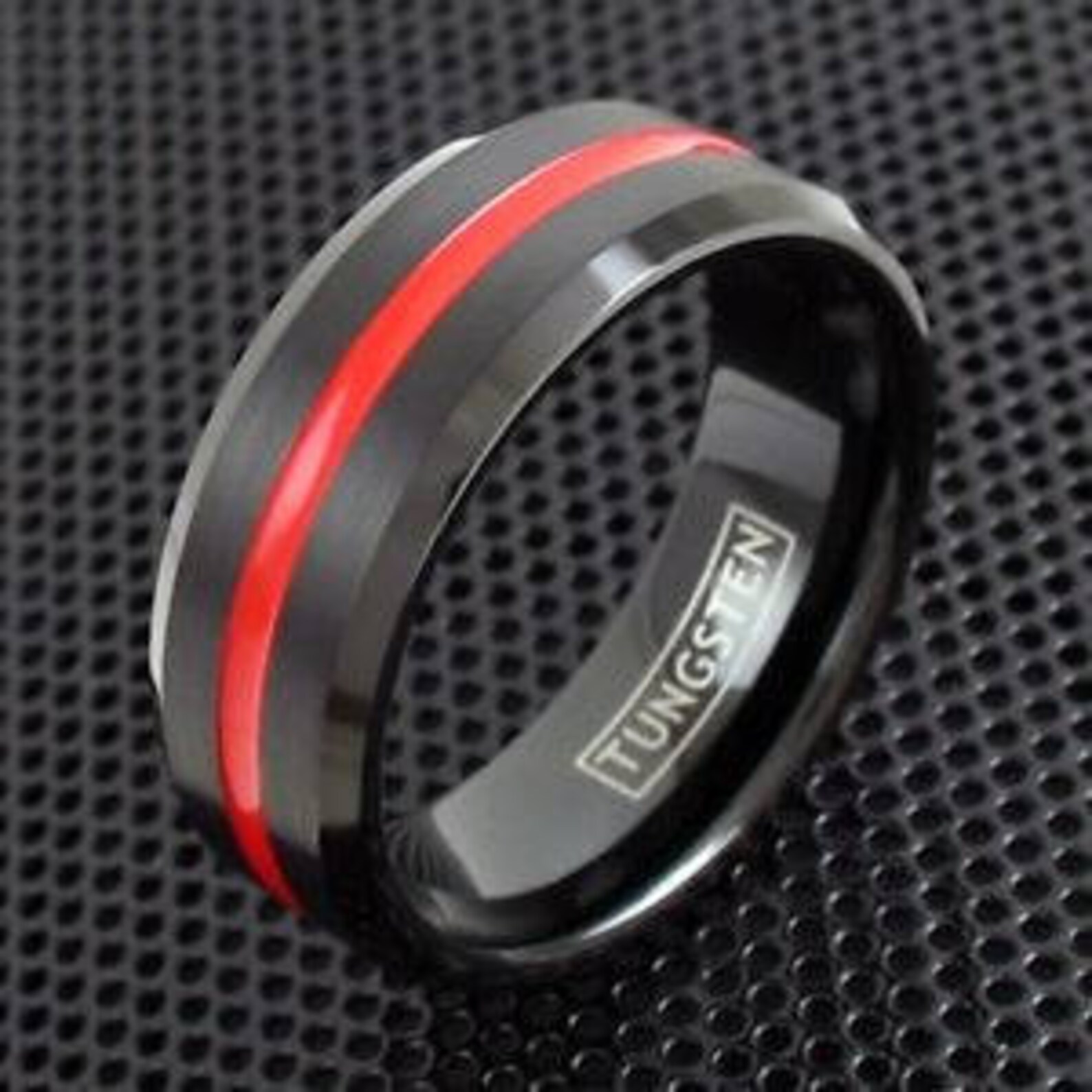 Tungsten Black Ring Red Stripe Brushed Band 8mm LIFETIME Etsy