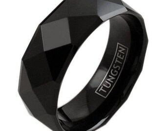Austin Tungsten Ring in Black Mirror Finish - Lifetime Warranty on all Custom Engraved Tungsten Rings