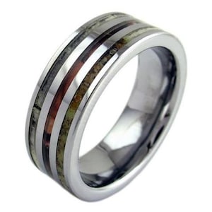 Polished Tungsten Ring w/ Deer Antler & Red Leaf Camo - Lifetime Warranty on all Custom Engraved Tungsten Rings