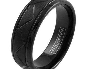 Black Tungsten Ring Zig Zag Grooves Tungsten Wedding Band for Men & Women