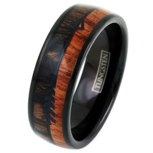 wood inlay tungsten band arrow black brown - Lifetime Warranty on all Custom Engraved Tungsten Rings