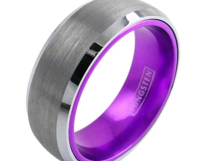 Purple Tungsten Ring Custom Engrave Silver Tungsten Wedding Etsy