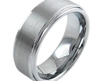 Silver Tungsten Ring w/ Brushed Finish - Lifetime Warranty on all Custom Engraved Tungsten Rings