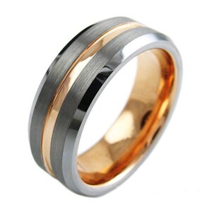 Grey Gold W Stripe And Gold Inside Tungsten Band