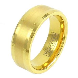 Gold Tungsten Ring w/ Gold Stripe around Band - Lifetime Warranty on all Custom Engraved Tungsten Rings
