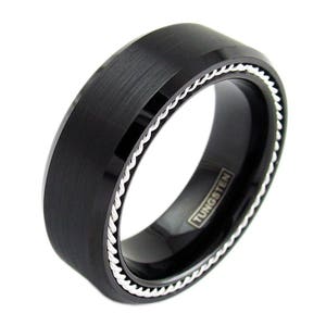 Black Sterling Silver Tungsten Ring - Custom Tungsten Ring Engrave Personalize - Free Shipping LIFETIME WARRANTY