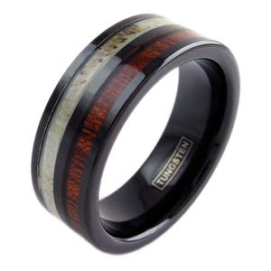 Brown Antler Wood Tungsten Ring - Engrave Wedding Band - Personalize Promise Engagement Ring LIFETIME WARRANTY