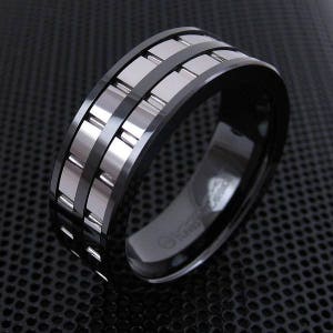 Black Tungsten Ring Grooved Tungsten Wedding Band for Men & Women