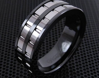Black Tungsten Ring Grooved Tungsten Wedding Band for Men & Women
