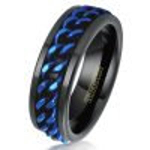 Tungsten Ring With Royal Blue Cuban Link Chain