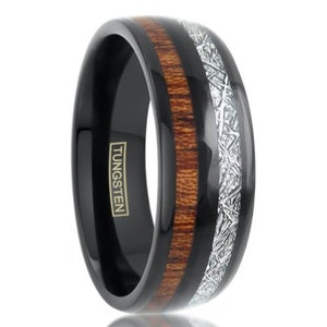 meteorite black brown tungsten band - Lifetime Warranty on all Custom Engraved Tungsten Rings