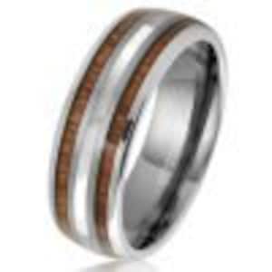 Silver Tungsten Ring With Mother Of Pearl And Koa Wood