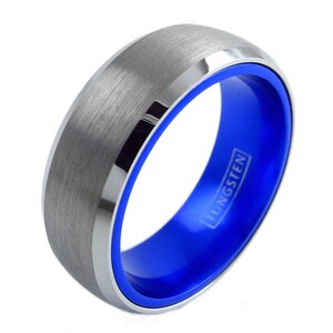 Silber blau custom Wolfram Ring - Gravur Wolfram Hochzeit Band - personalisieren Versprechen Verlobungsring LIFETIME GARANTIE