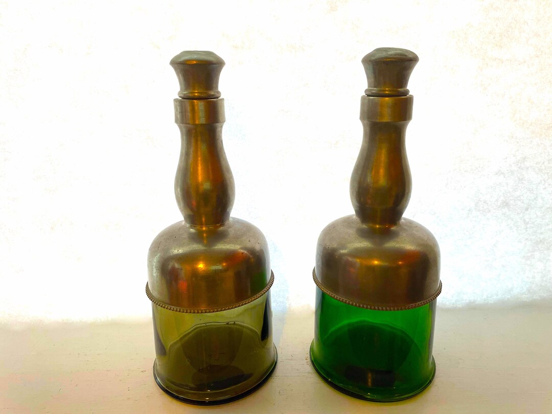 Vintage Set of Malta French Decanters With Pewter Over Glass Etsy