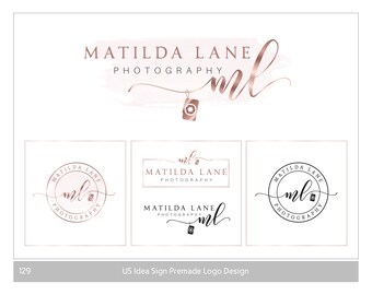 photography branding logo, rose gold Camera initial logo design, Photography brand