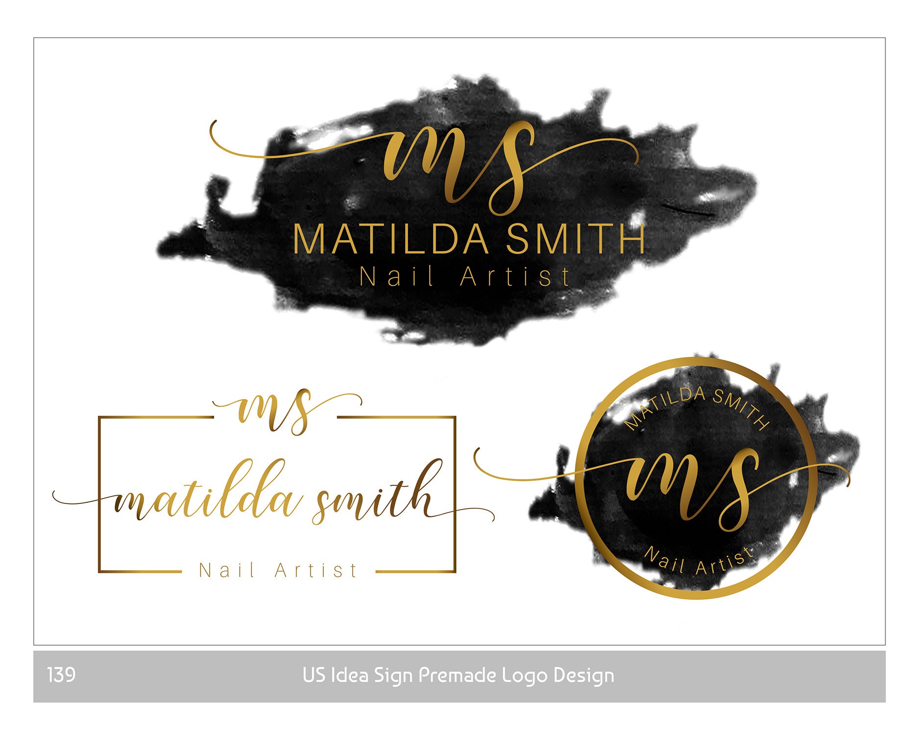 Watercolor Black And Gold Logo Brand Package For Etsy Watercolor Black And Gold Logo Brand Package For Etsy