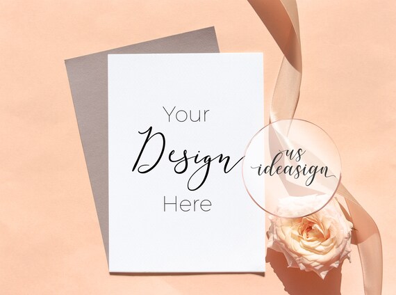 Blush Rose Invitation Mockup Template Ribbon Wedding Etsy