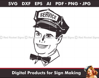 Service Man Clipart, Retro Schild Design, SVG, EPS, PDF (Digital Download)