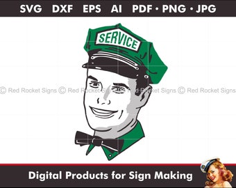 Service Man Clipart, Retro Schild Design, Vektor Schnitt Datei (digitaler Download)