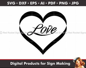 Herz Silhouette mit Liebestext SVG, DXF, PDF (Digitaler Download)