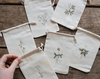 Flower Cotton Bags, Stoffbeutel, Beutel mit Zugband, Baumwollbeutel