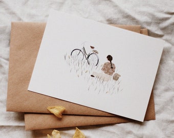 Flower Meadow Picnic with my Bicycle, Birthday Card, Greeting Card